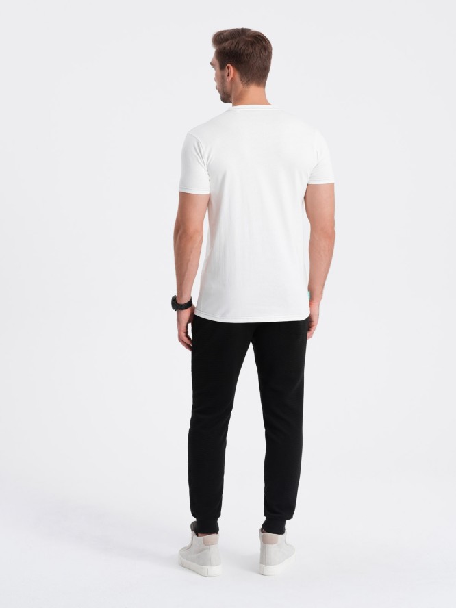 T-shirt męski bawełniany z kontrastową nitką - biały V5 OM-TSCT-0151 - XXL