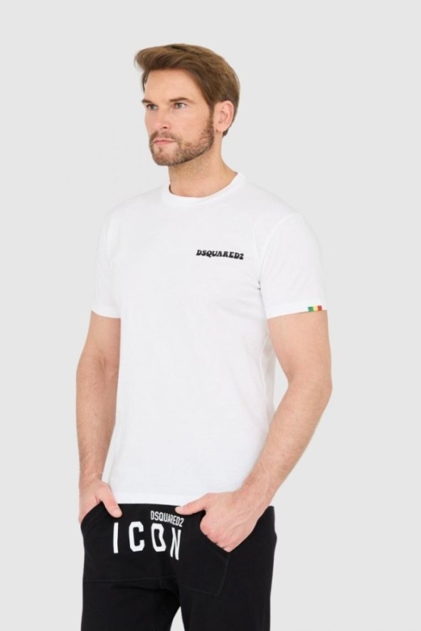 DSQUARED2 Biały bawełniany t-shirt z małym logo