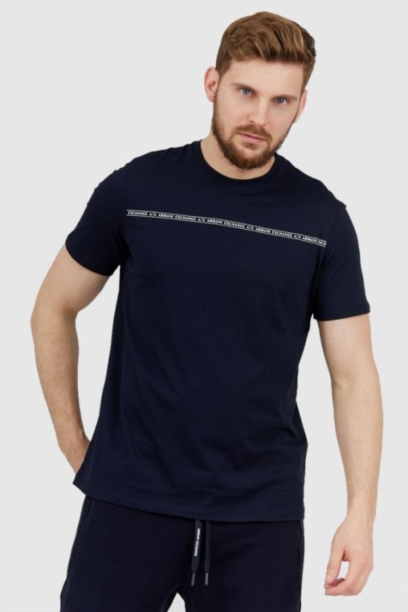 ARMANI EXCHANGE Granatowy t-shirt męski z paskiem z logo