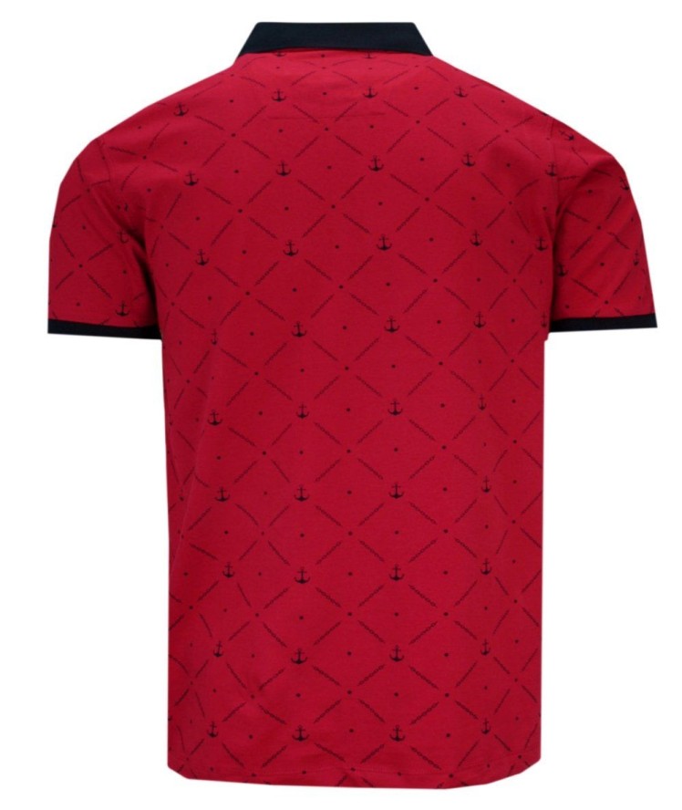 Koszulka POLO, Czerwona w Kotwice, Męska, Krótki Rękaw, T-shirt