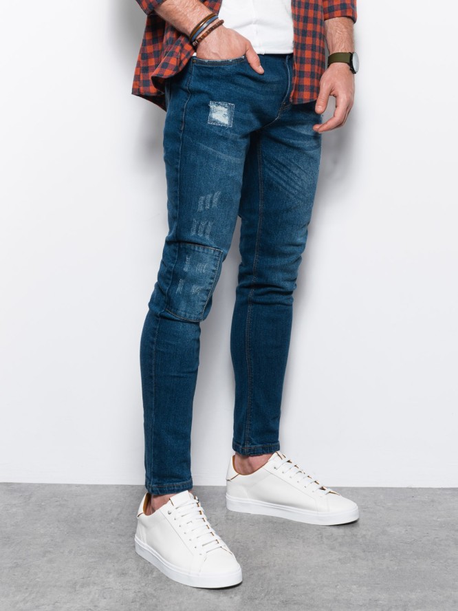 Spodnie męskie jeansowe SKINNY FIT - niebieskie P1060 - XXL