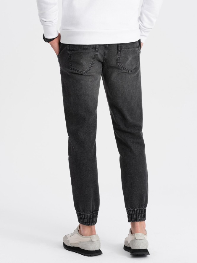 Męskie spodnie jeansowe JOGGERY z przetarciami - czarne V2 OM-PADJ-0150 - XXL