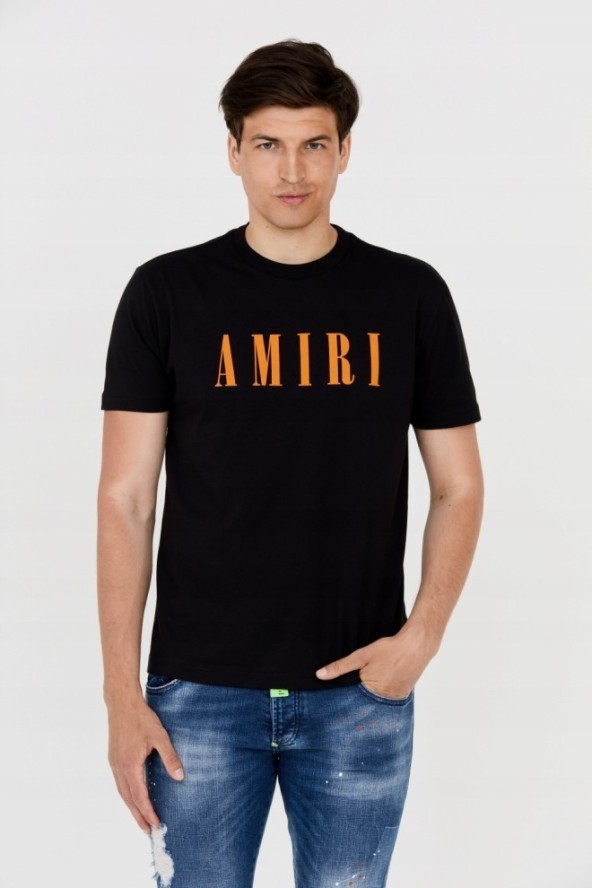 AMIRI T-shirt męski czarny z pomarańczowym logo