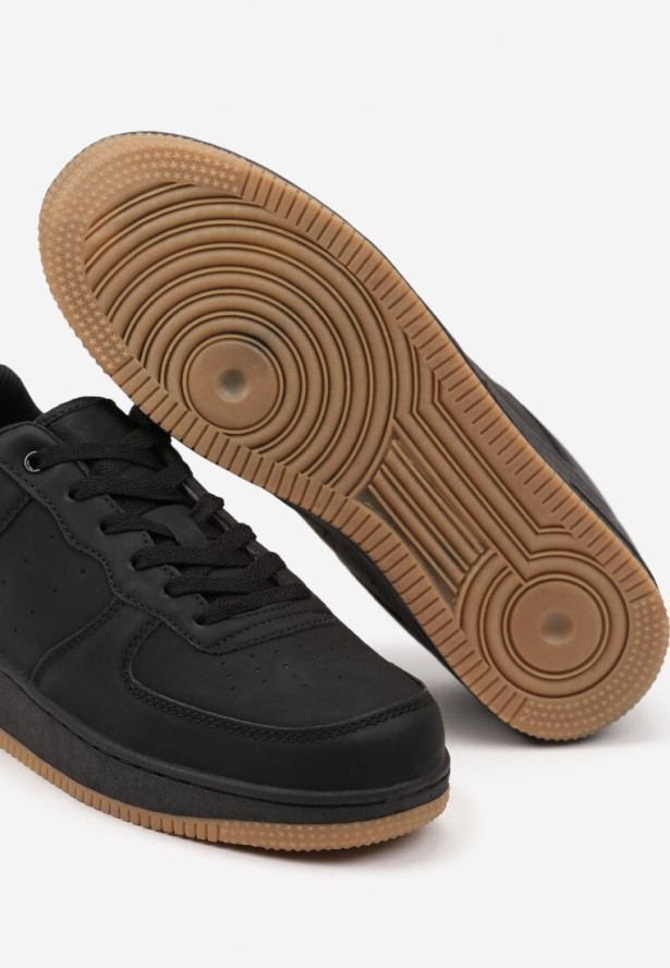 Czarne Płaskie Sznurowane Buty Sportowe Sneakersy na Tłoczonej Podeszwie Milivina