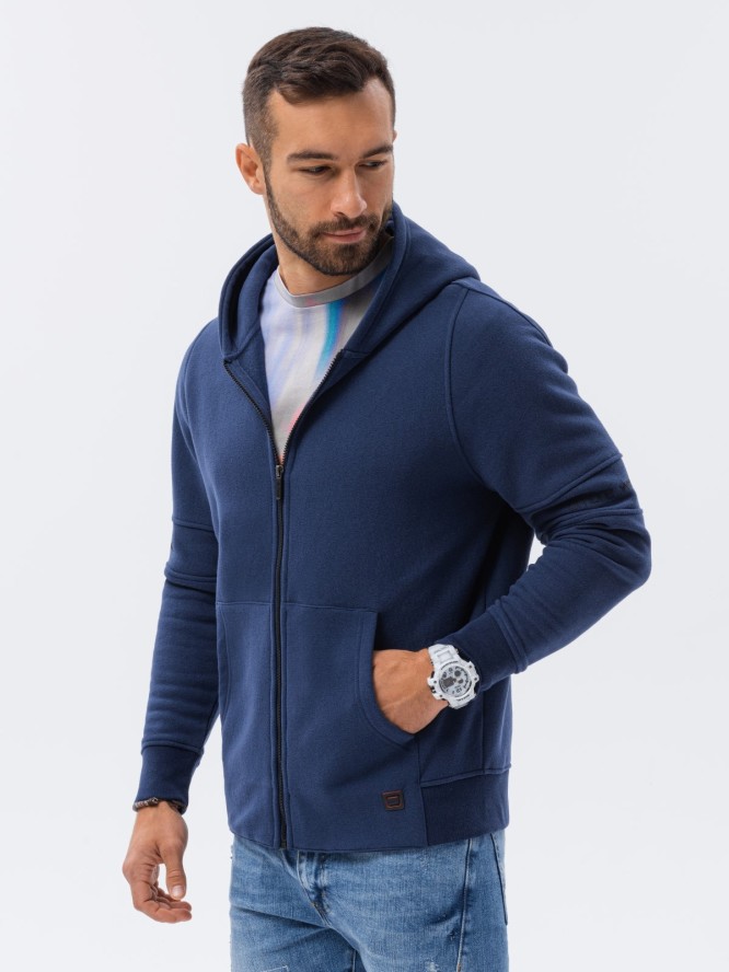 Bluza męska rozpinana hoodie z nadrukami - granatowa V3 B1423 - S