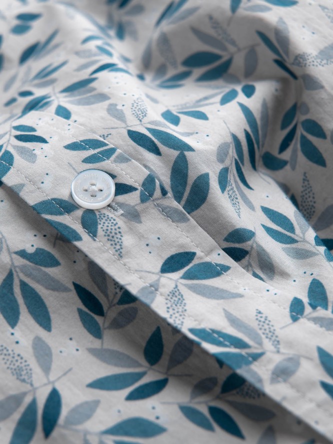 Koszula męska SLIM FIT w print gałązek - niebiesko-szara V2 OM-SHPS-0163 - XXL