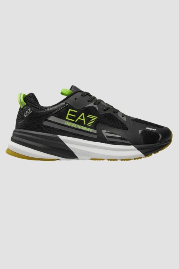 EA7 Czarne sneakersy z zielonym logo