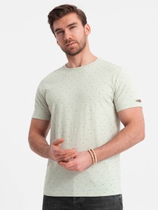 T-shirt męski z ozdobnym efektem confetti - zielony V4 OM-TSCT-0178 - XXL