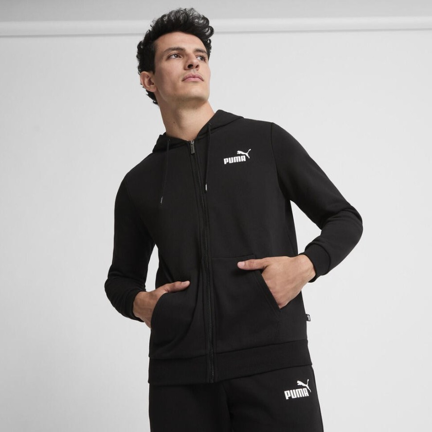 Męska rozpinana bluza z kapturem z małym logo Essentials PUMA Black