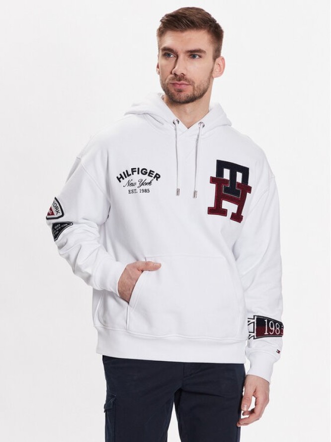 Tommy Hilfiger Bluza Multi Badge Icon MW0MW30029 Biały Regular Fit