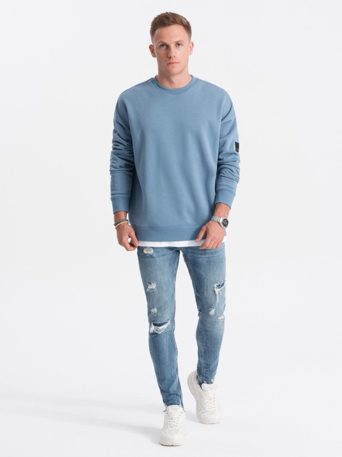 Bluza męska OVERSIZE z imitacją koszulki - niebieska V5 OM-SSNZ-0126 - XXL