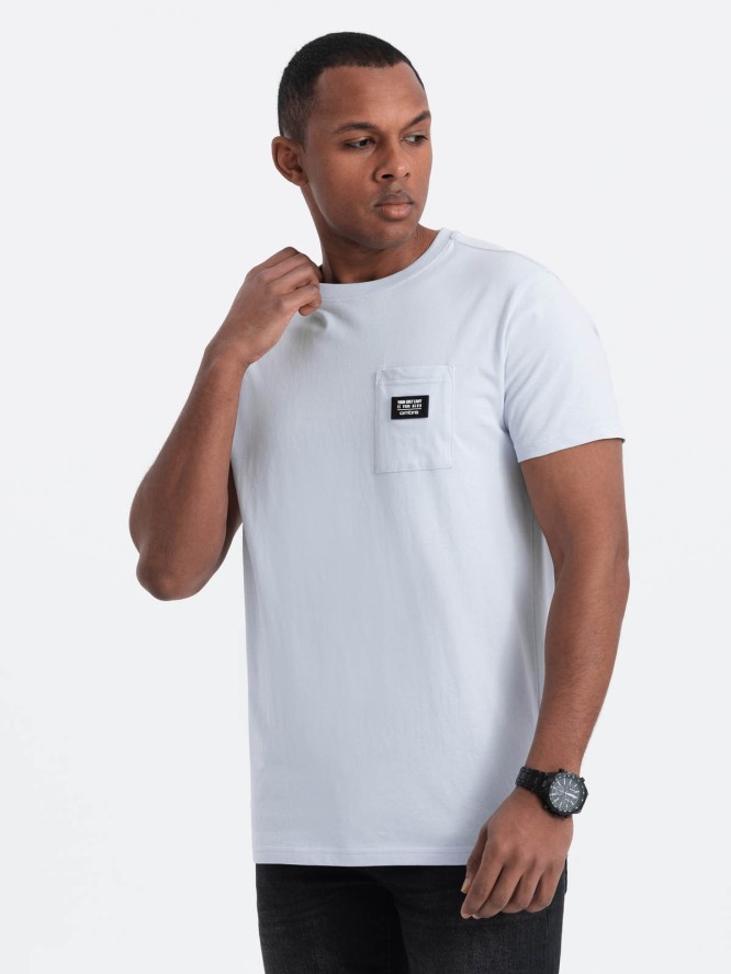 Męski casualowy t-shirt z naszytą kieszonką - błękitny V9 OM-TSCT-0109 - XXL
