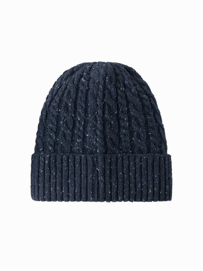 Czapka męska beanie z okrągłą tłoczoną naszywką – granatowa V2 OM-ACWH-0121 - uniwersalny