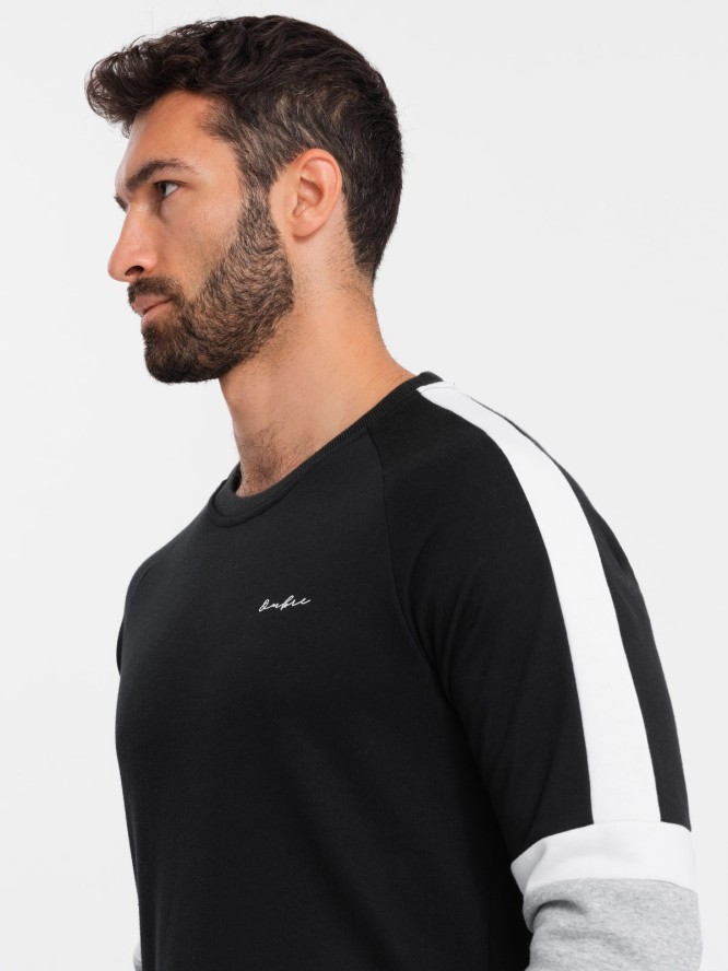 Trójkolorowa bluza męska dresowa z raglanowymi rękawami – czarna V3 OM-SSNZ-22FW-003 - XXL