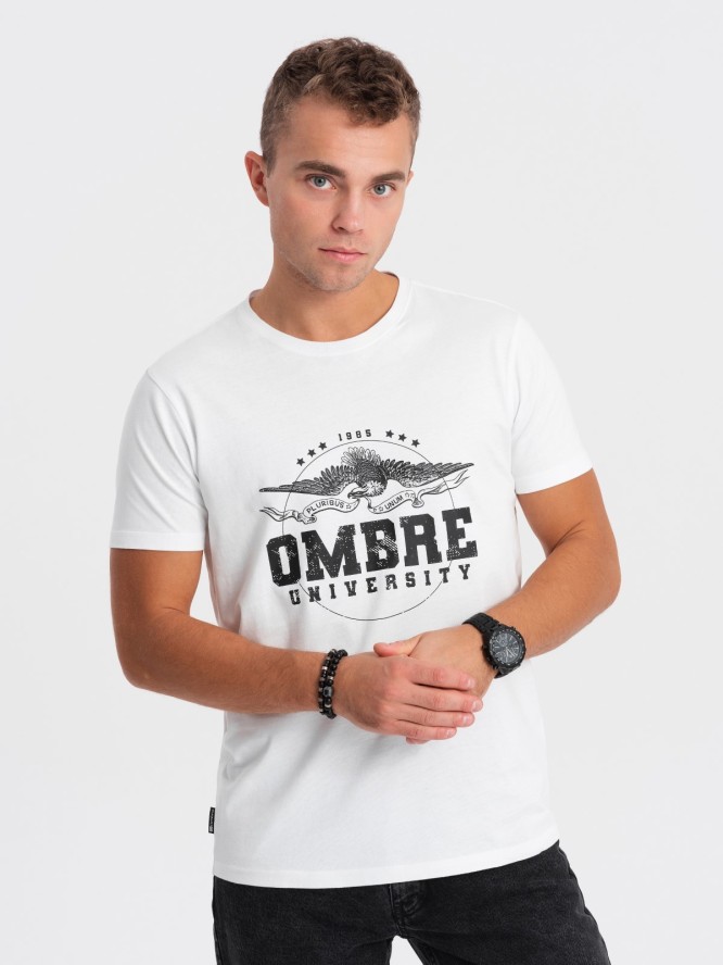 T-shirt męski bawełniany z printem militarnym - biały V3 OM-TSPT-0164 - XXL