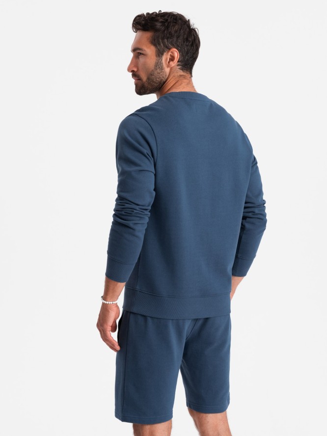 Męski dresowy komplet bluza + szorty – ciemnoniebieski V4 Z77 - XXL