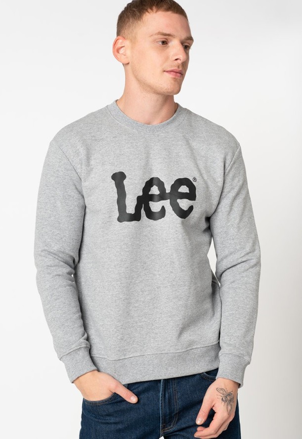 LEE BASIC CREW LOGO SWS MĘSKA BLUZA REGULAR FIT GREY MELE L80XTJMP