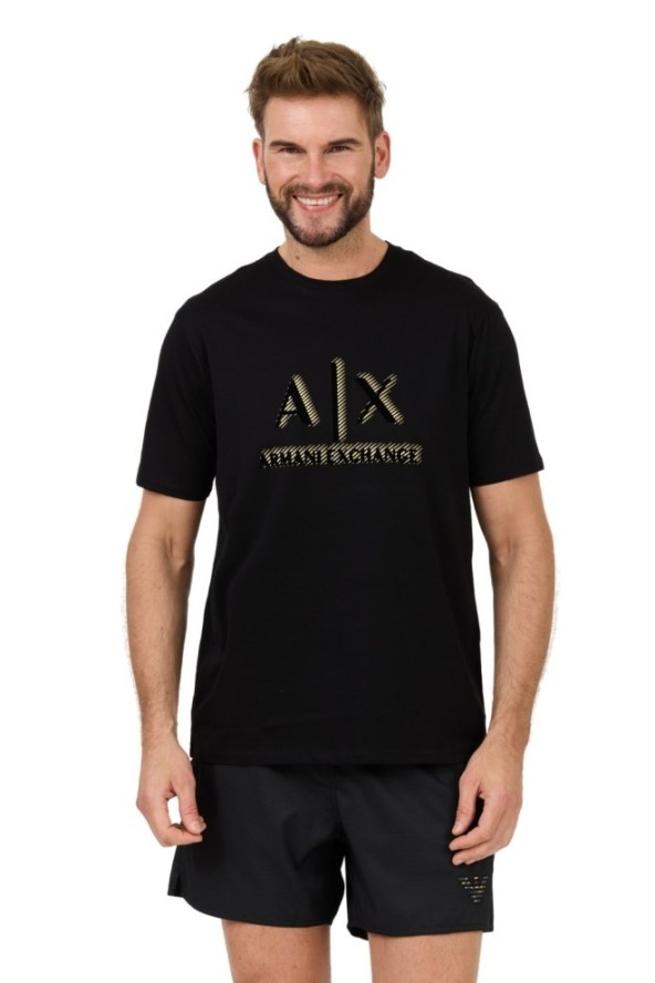 ARMANI EXCHANGE Czarny t-shirt ze złotym logo