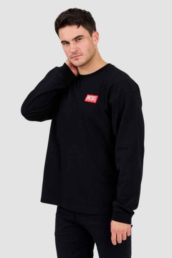 DIESEL Czarny longsleeve męski T-BOXT-LS-LAB z naszywką