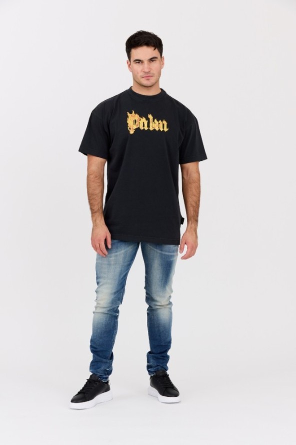 PALM ANGELS Czarny męski t-shirt Burning Logo Tee