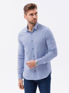 Bawełniana koszula męska z tkaniny w stylu Oxford SLIM FIT - niebieska V9 K642 - XXL