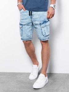 Krótkie spodenki męskie jeansowe - jasny jeans V1 W362 - M