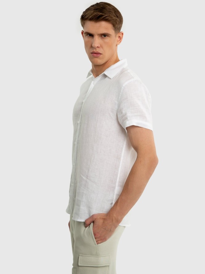 Lniana koszula męska z krótkim rękawem biała Linani 101