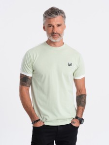 T-shirt męski bawełniany z kontrastującymi wstawkami - jasnomiętowy V9 S1632 - XXL