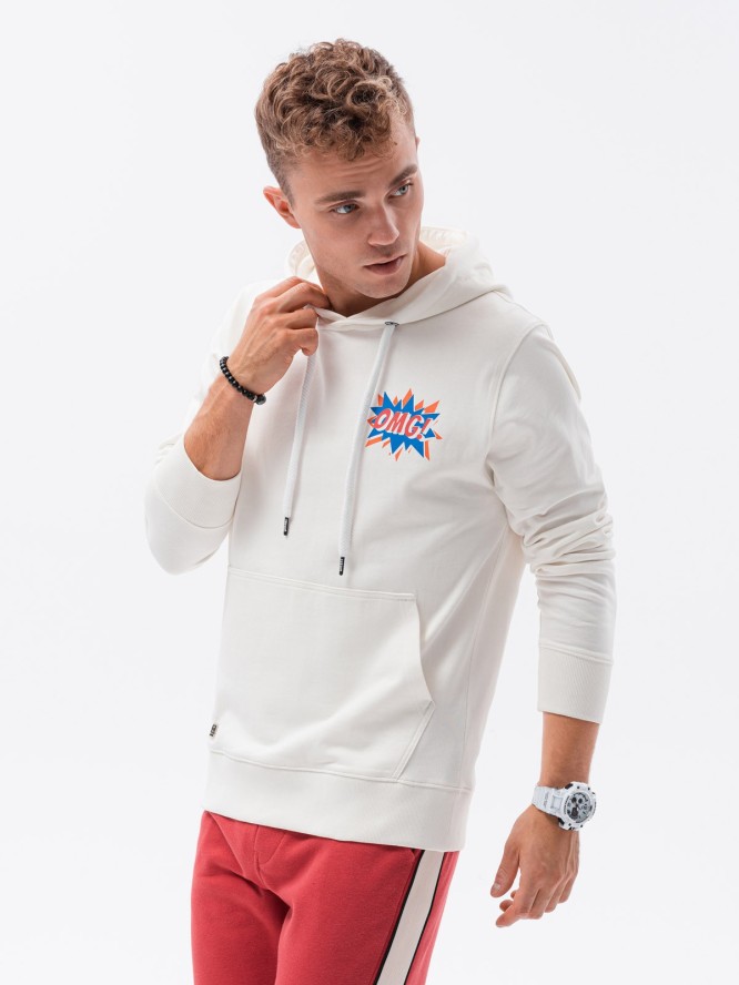Bluza męska hoodie z nadrukiem na plecach - ecru V3 B1357 - XXL