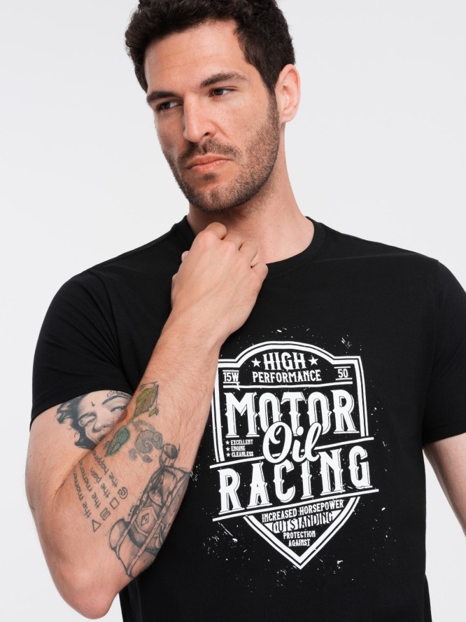 T-shirt męski z nadrukiem w stylu motocyklowym – czarny V1 OM-TSPT-0125 - XXL