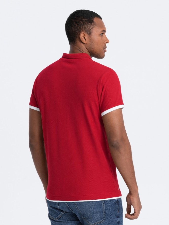 Męska bawełniana koszulka polo z kontrastowymi wykończeniami - czerwona V2 OM-POSS-0113 - XL