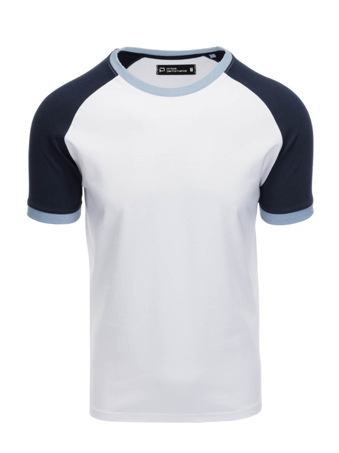 T-shirt męski bawełniany z reglanem - biało-granatowy V6 S1623 - XXL