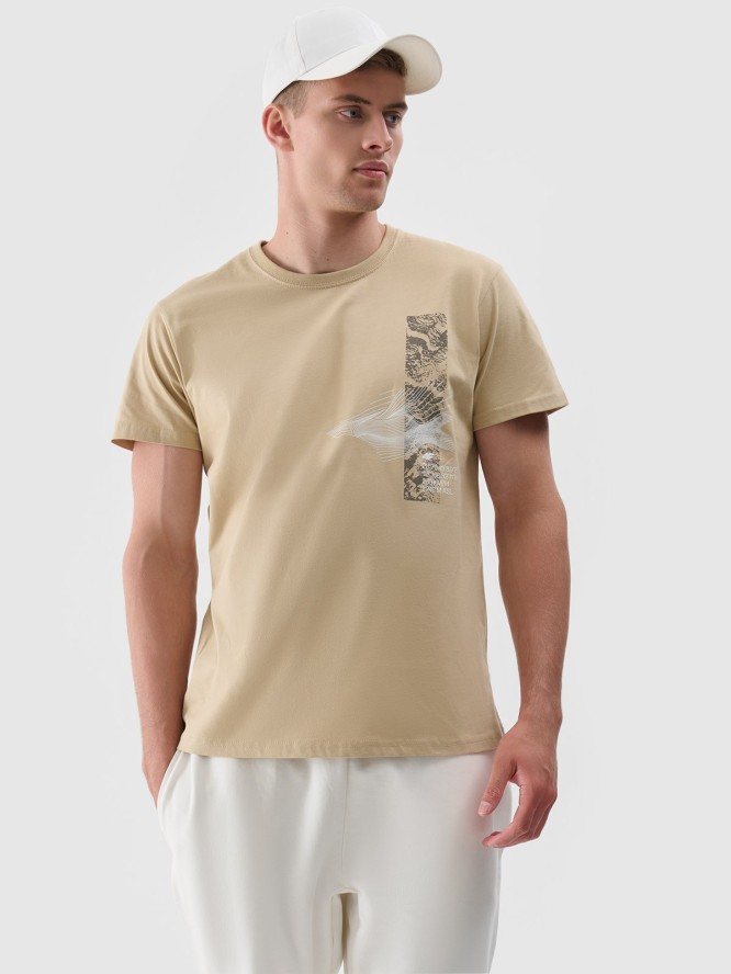 T-shirt z nadrukiem regular męski - beżowy