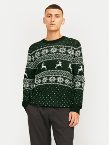 Jack&Jones Sweter Xmas Gabriel 12266118 Zielony Regular Fit