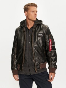 Alpha Industries Kurtka skórzana 193129 Brązowy Regular Fit