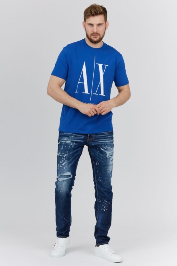 ARMANI EXCHANGE Niebieski t-shirt męski z dużym logo