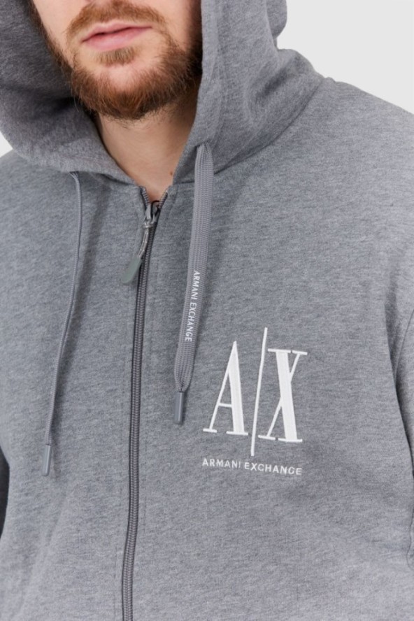 ARMANI EXCHANGE Szara bluza męska z kapturem na zamek