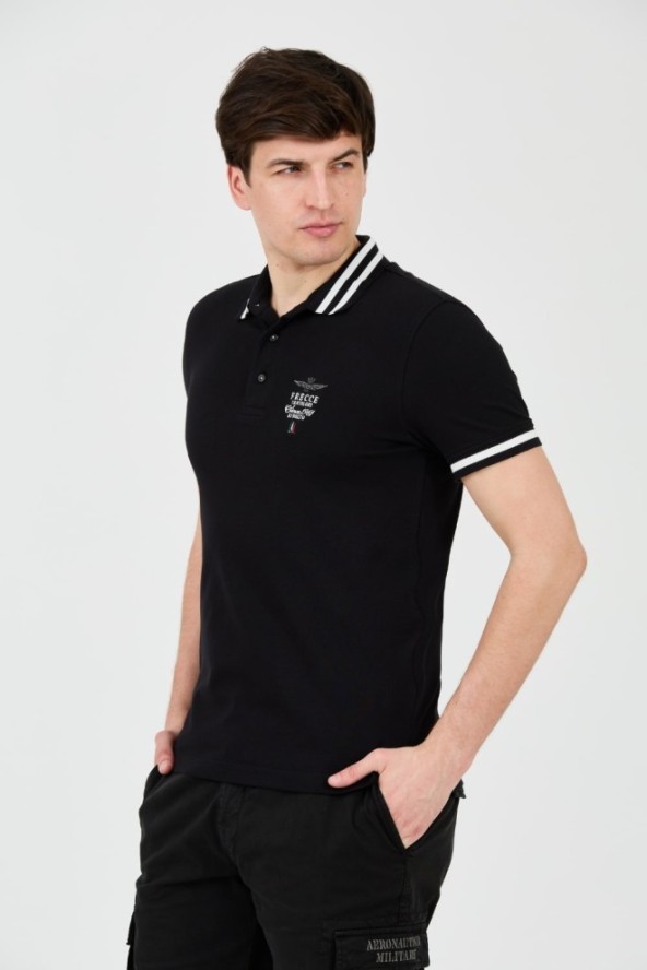 AERONAUTICA MILITARE Czarne polo Short Sleeve