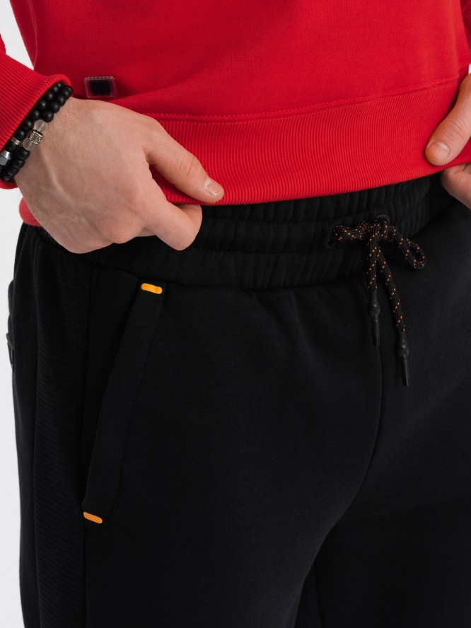 Spodnie męskie dresowe z kontrastowymi przeszyciami - czarne V1 OM-PASK-0145 - XXL