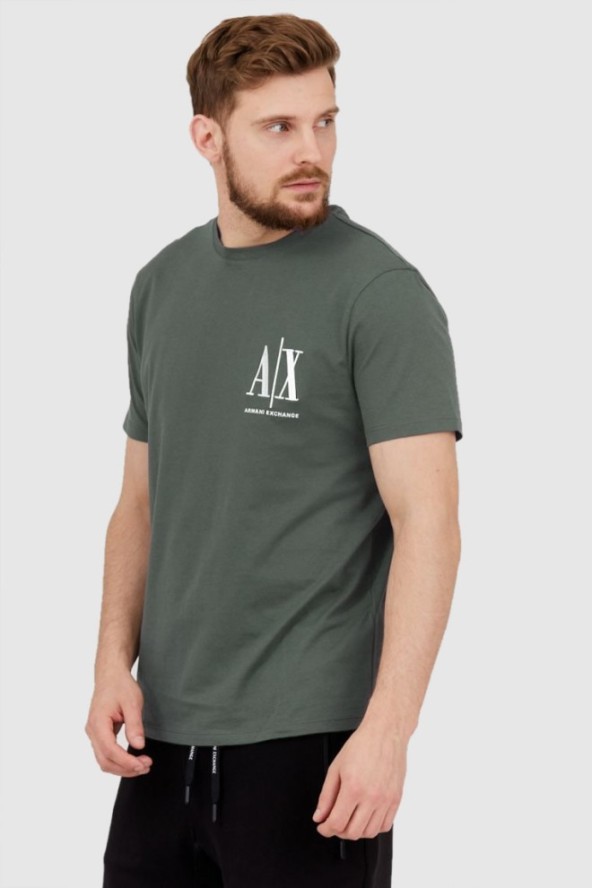 ARMANI EXCHANGE Szaro-zielony t-shirt męski z wyszywanym logo