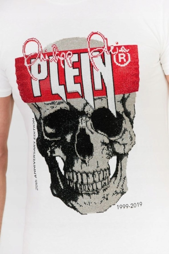 PHILIPP PLEIN Biały t-shirt z czaszką i logo