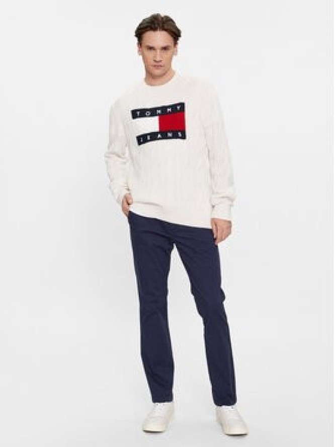 Tommy Jeans Sweter Flag DM0DM17762 Écru Relaxed Fit