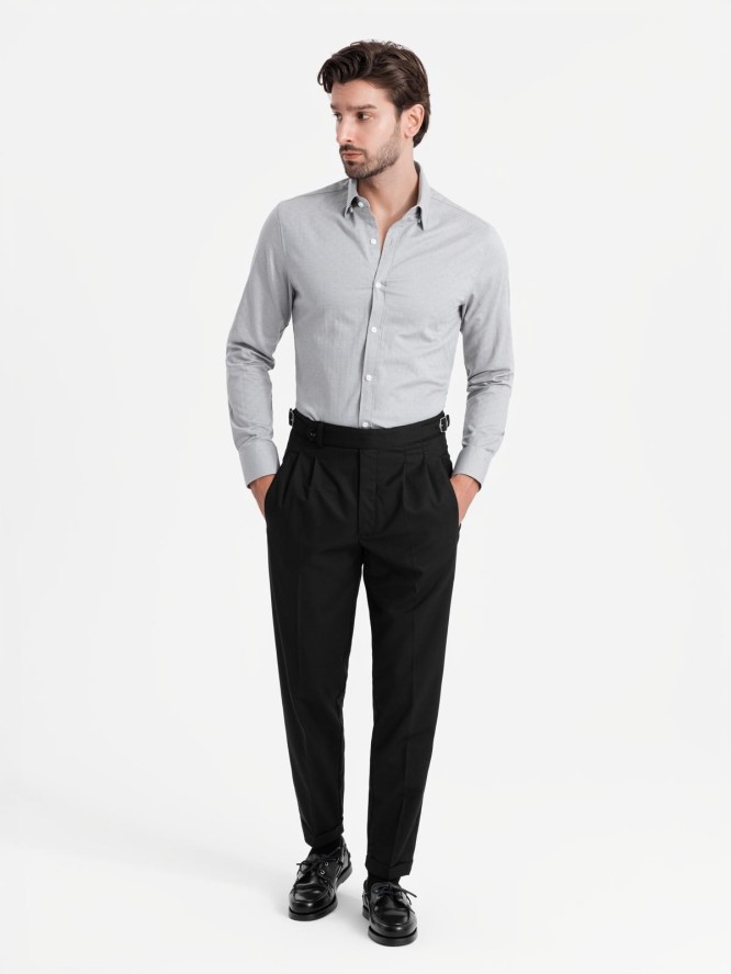 Męska koszula SLIM FIT z ozdobnej tkaniny – szara V2 OM-SHCS-0175 - XXL