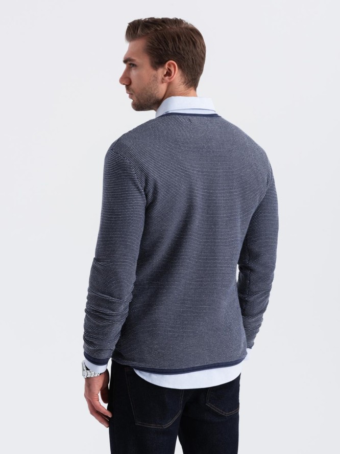 Męski dzianinowy sweter w strukturalne kropki – granatowy V1 OM-SWSW-0118 - XXL