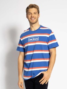 LEE SEASONAL STRIPE LOGO MĘSKI T-SHIRT RELAXED FIT SUMMER BLUE L61FBSNJ