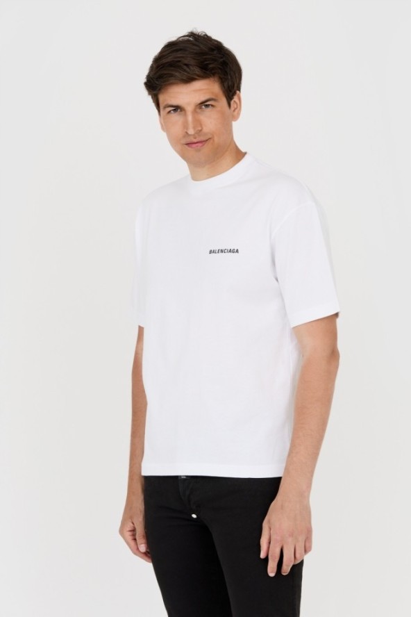 BALENCIAGA Biały t-shirt z logo na plecach