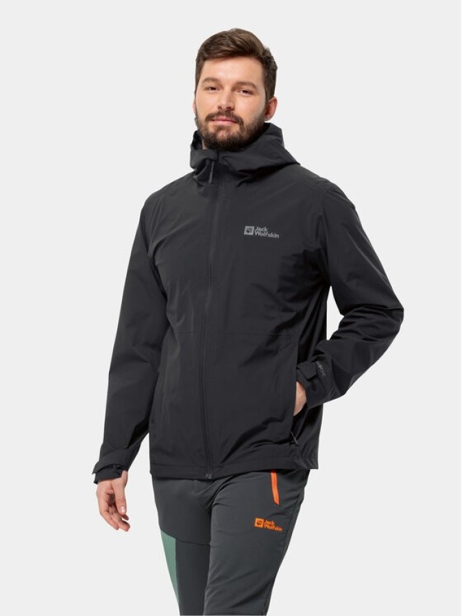 Jack Wolfskin Kurtka przeciwdeszczowa Robury 2L Jkt 1116391 Czarny Regular Fit