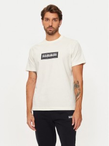 Napapijri T-Shirt S-box Logo NP0A4I3L Écru Regular Fit