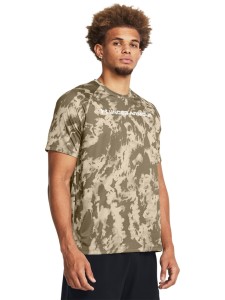 Koszulka treningowa męska Under Armour UA Tech Abc Camo Ss - brązowa