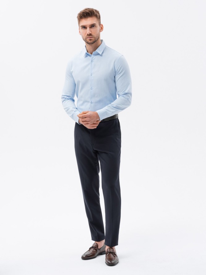 Bawełniana koszula męska z tkaniny w stylu Oxford SLIM FIT - błękitna V8 K642 - L